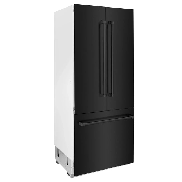 ZLINE 36" 19.6 cu. ft. 3-Door French Door Freezer Refrigerator with Internal Water and Ice Dispenser in Black Stainless Steel - RBIV-BS-36