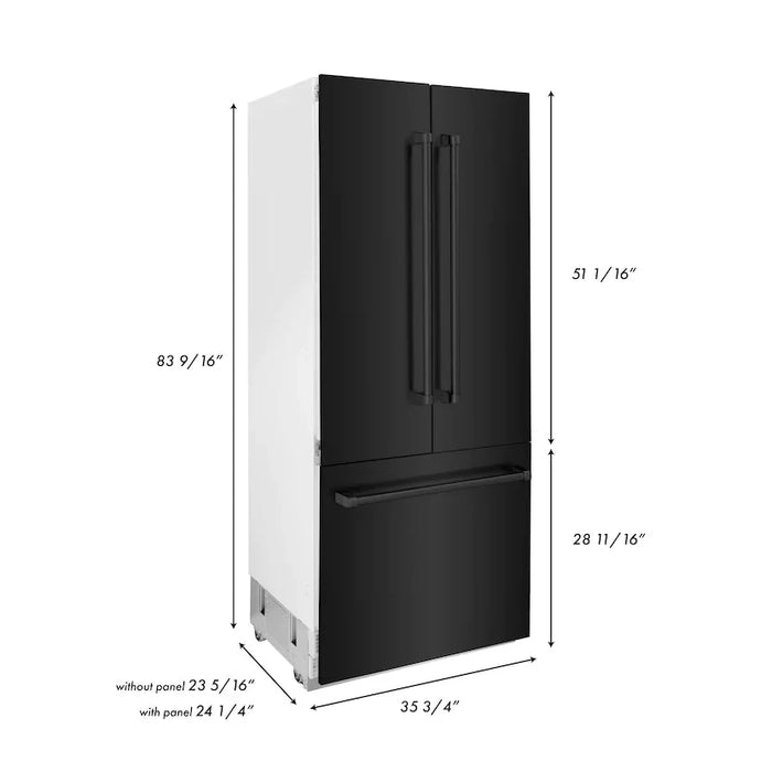ZLINE 36" 19.6 cu. ft. 3-Door French Door Freezer Refrigerator with Internal Water and Ice Dispenser in Black Stainless Steel - RBIV-BS-36