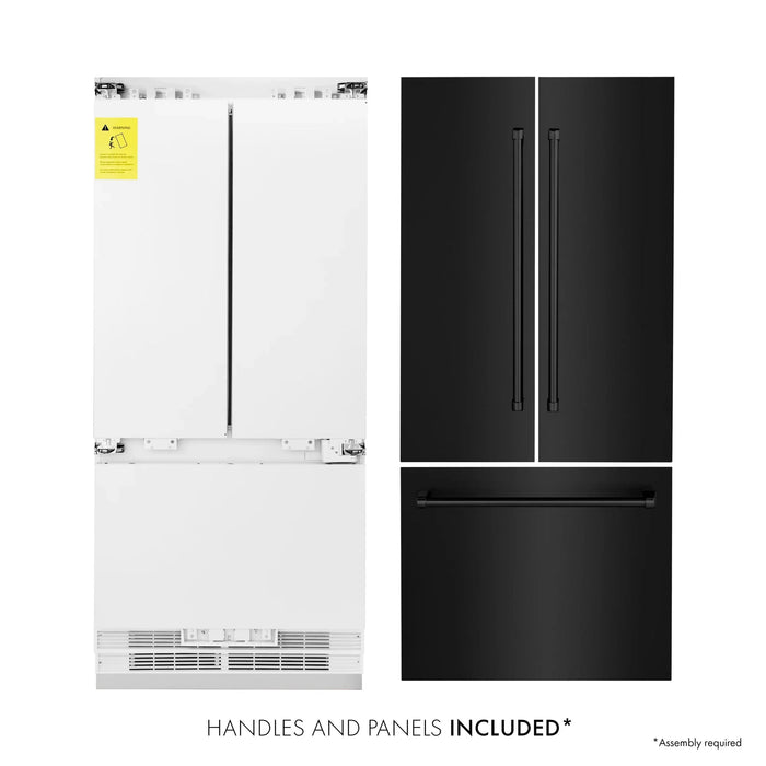 ZLINE 36" 19.6 cu. ft. 3-Door French Door Freezer Refrigerator with Internal Water and Ice Dispenser in Black Stainless Steel - RBIV-BS-36