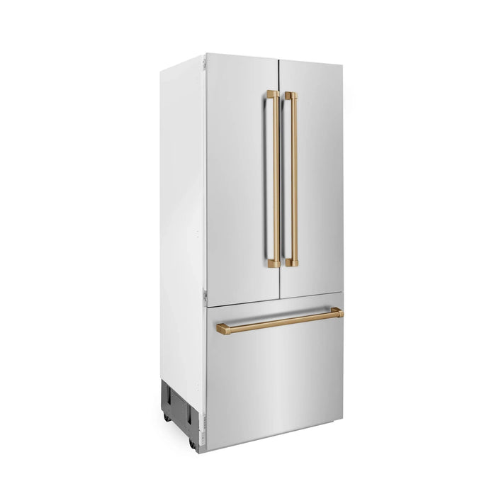 ZLINE 36" Autograph 19.6 cu. ft. 2-Door Bottom Freezer Fridge Water/Ice Dispenser Stainless Steel Champagne Bronze Accents RBIVZ-304-36-CB