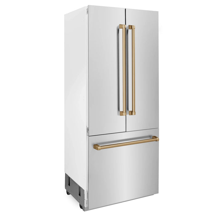ZLINE 36" Autograph 19.6 cu. ft. 2-Door Bottom Freezer Fridge Water/Ice Dispenser Stainless Steel Champagne Bronze Accents RBIVZ-304-36-CB