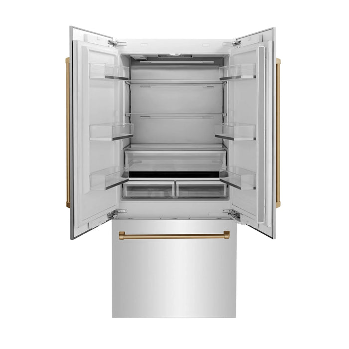 ZLINE 36" Autograph 19.6 cu. ft. 2-Door Bottom Freezer Fridge Water/Ice Dispenser Stainless Steel Champagne Bronze Accents RBIVZ-304-36-CB
