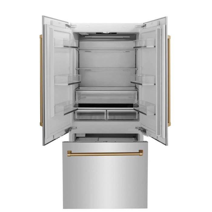 ZLINE 36" Autograph 19.6 cu. ft. 2-Door Bottom Freezer Fridge Water/Ice Dispenser Stainless Steel Champagne Bronze Accents RBIVZ-304-36-CB