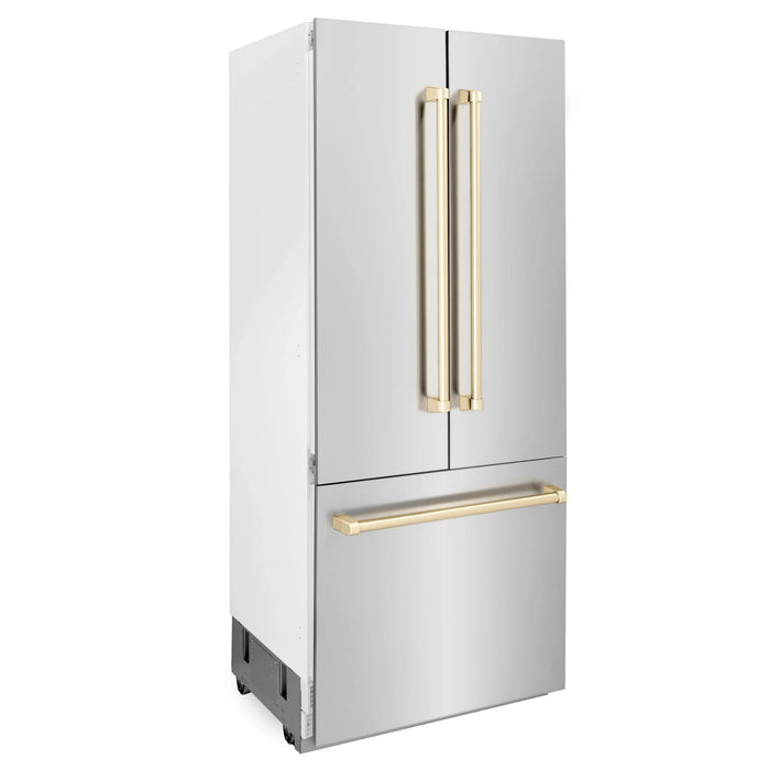 ZLINE 36” Autograph 19.6 cu. ft. 2-Door Bottom Freezer Fridge Water/Ice Dispenser Stainless Steel Gold Accents RBIVZ-304-36-G