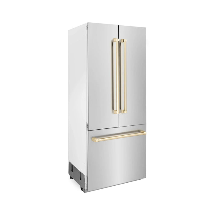 ZLINE 36” Autograph 19.6 cu. ft. 2-Door Bottom Freezer Fridge Water/Ice Dispenser Stainless Steel Gold Accents RBIVZ-304-36-G