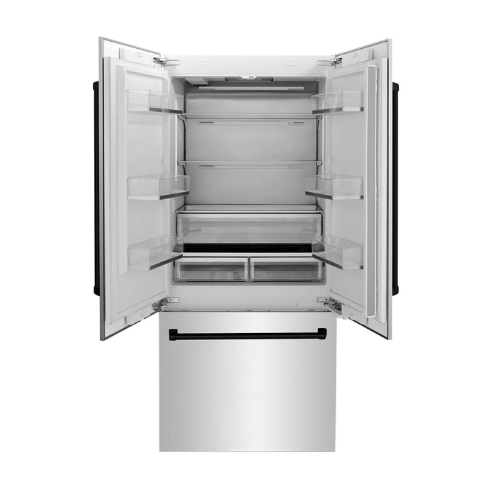 ZLINE 36" Autograph 19.6 cu. ft. 2-Door Bottom Freezer Fridge Water/Ice Dispenser Stainless Steel Matte Black Accents RBIVZ-304-36-MB