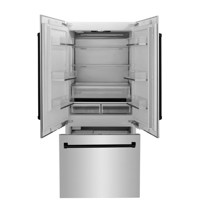ZLINE 36" Autograph 19.6 cu. ft. 2-Door Bottom Freezer Fridge Water/Ice Dispenser Stainless Steel Matte Black Accents RBIVZ-304-36-MB