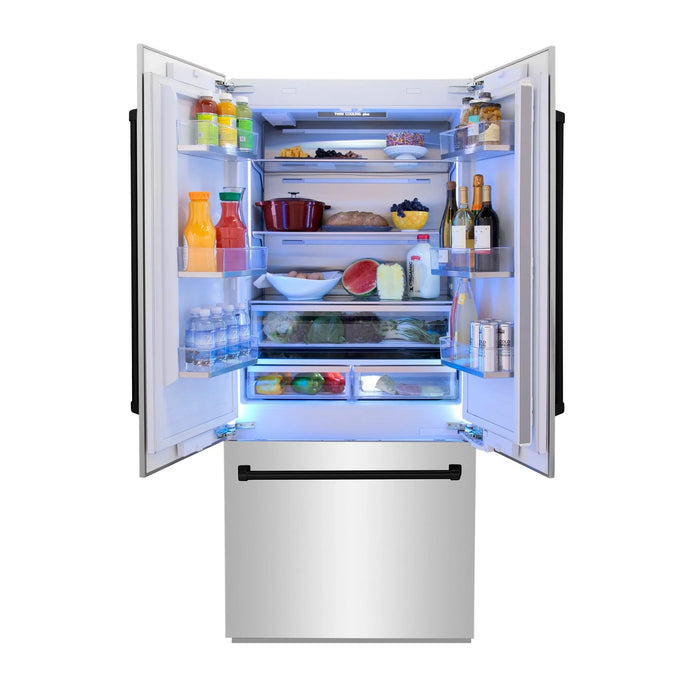 ZLINE 36" Autograph 19.6 cu. ft. 2-Door Bottom Freezer Fridge Water/Ice Dispenser Stainless Steel Matte Black Accents RBIVZ-304-36-MB