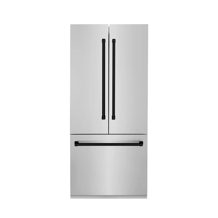 ZLINE 36" Autograph 19.6 cu. ft. 2-Door Bottom Freezer Fridge Water/Ice Dispenser Stainless Steel Matte Black Accents RBIVZ-304-36-MB