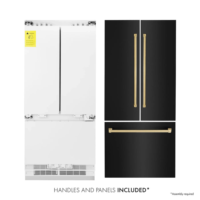 ZLINE 36" Autograph 19.6 cu. ft. 3-Door French Door Fridge Water/Ice Dispenser Black Stainless Steel Gold Accents RBIVZ-BS-36-G