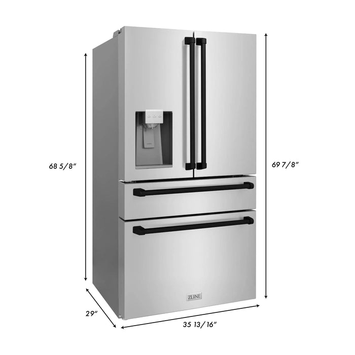 ZLINE 36" Autograph 21.6 cu. ft French Door Refrigerator with Ice Maker in Fingerprint Resistant Stainless Steel RFMZ-W-36-MB