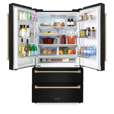 ZLINE 36" Autograph 22.5 cu. ft French Door Refrigerator with Ice Maker in  Black Stainless Steel RFMZ-36-BS-CB