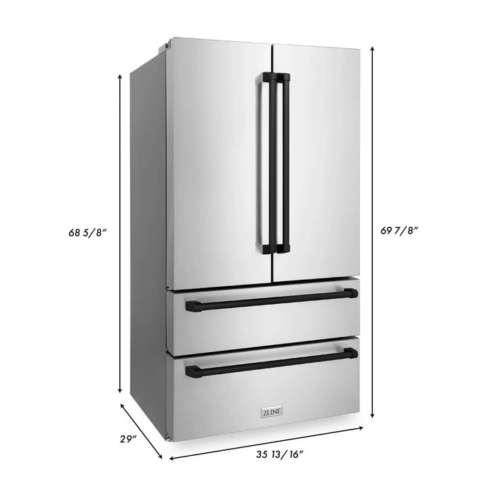 ZLINE 36" Autograph 22.5 cu. ft French Door Refrigerator with Ice Maker in Fingerprint Resistant Stainless Steel RFMZ-36-MB