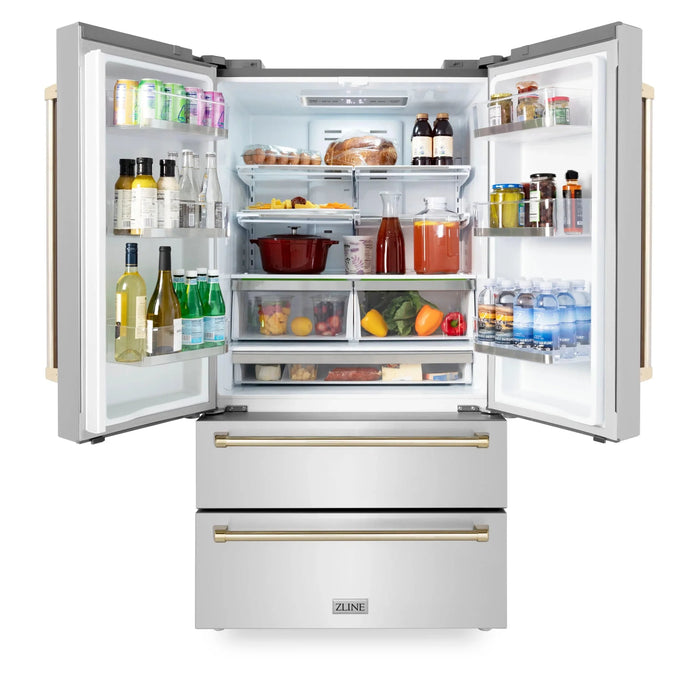 ZLINE 36" Autograph 22.5 cu. ft French Door Refrigerator with Ice Maker  Stainless Steel RFMZ-36-G