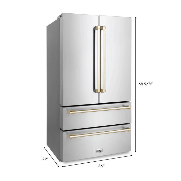 ZLINE 36" Autograph 22.5 cu. ft French Door Refrigerator with Ice Maker  Stainless Steel RFMZ-36-G