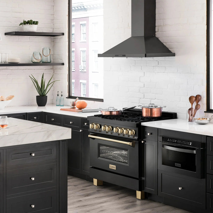 ZLINE 36" Autograph Dual Fuel Range, Black Stainless, Gold, RABZ-36-G