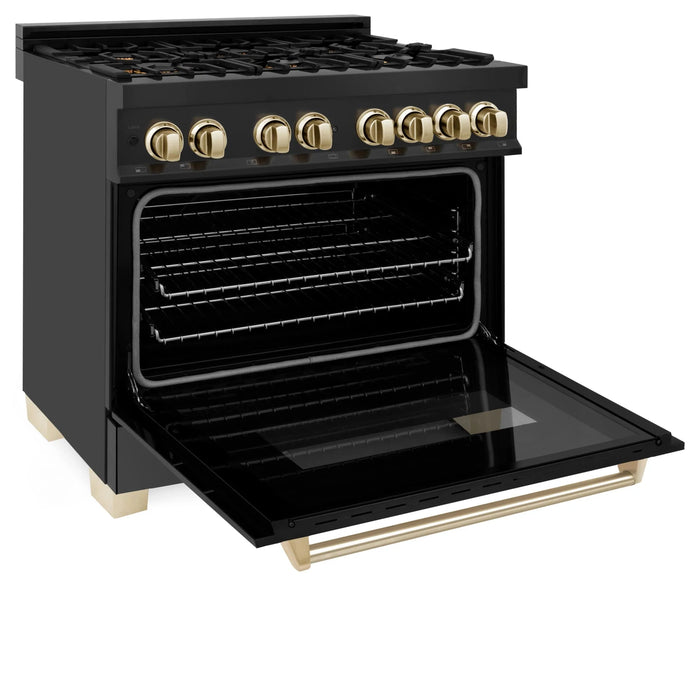 ZLINE 36" Autograph Dual Fuel Range, Black Stainless, Gold, RABZ-36-G