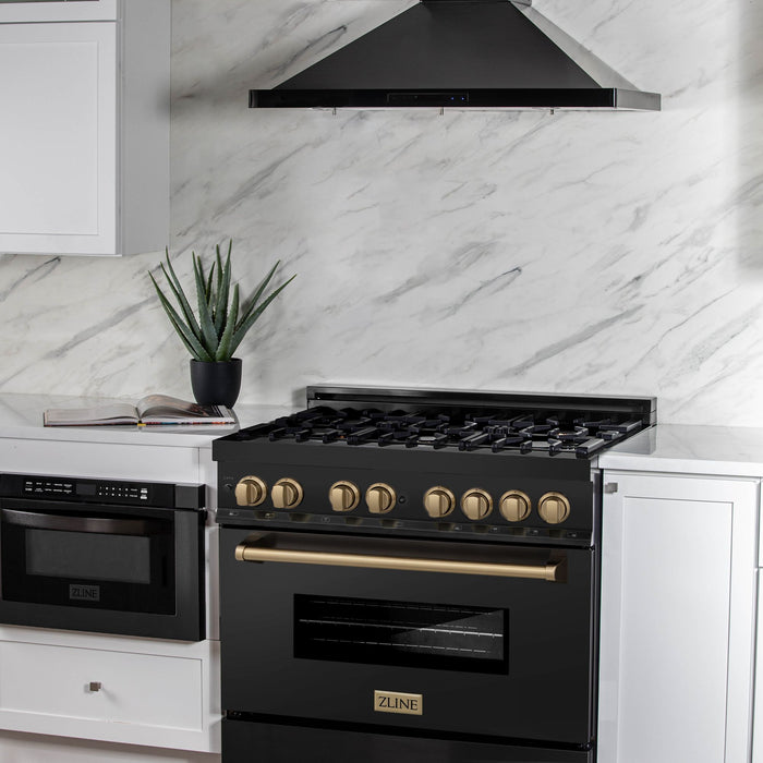 ZLINE 36" Autograph Dual Fuel Range, Black Stainless, RABZ-36-CB