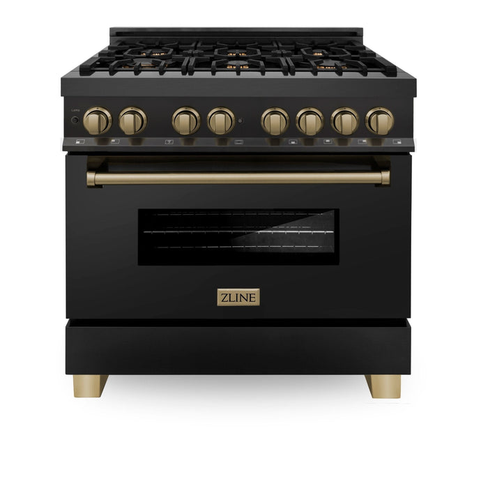 ZLINE 36" Autograph Dual Fuel Range, Black Stainless, RABZ-36-CB