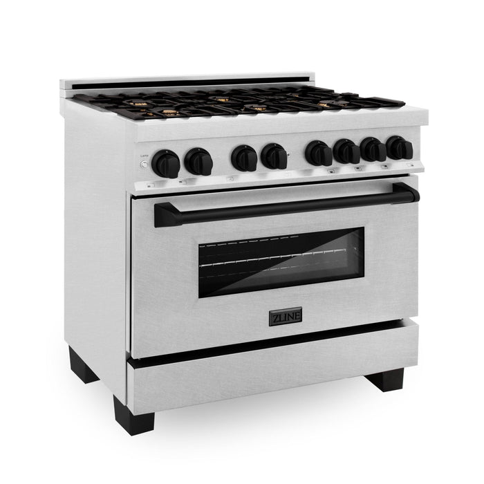 ZLINE 36" Autograph Dual Fuel Range, DuraSnow, Black, RASZ-SN-36-MB