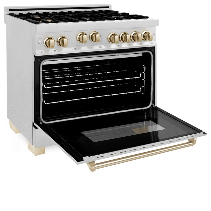 ZLINE 36" Autograph Dual Fuel Range, DuraSnow, Gold, RASZ-SN-36-G