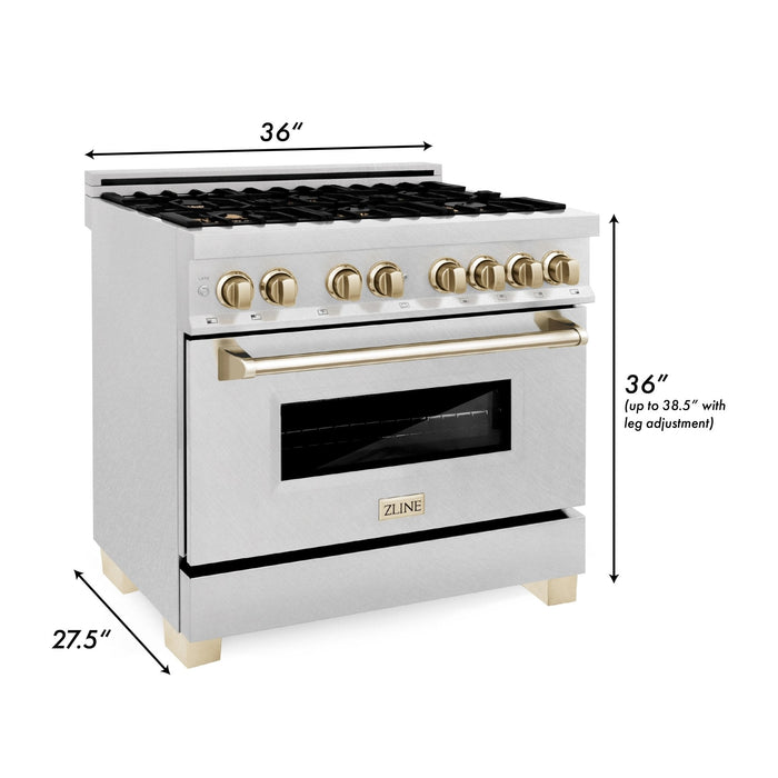 ZLINE 36" Autograph Dual Fuel Range, DuraSnow,Champagne, RASZ-SN-36-CB