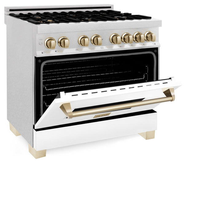 ZLINE 36" Autograph Dual Fuel Range, White, Champaign Accents, RAZ-WM-36-CB