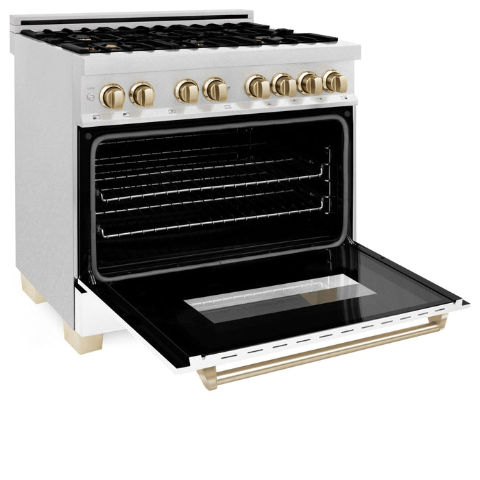 ZLINE 36" Autograph Dual Fuel Range, White, Champaign Accents, RAZ-WM-36-CB