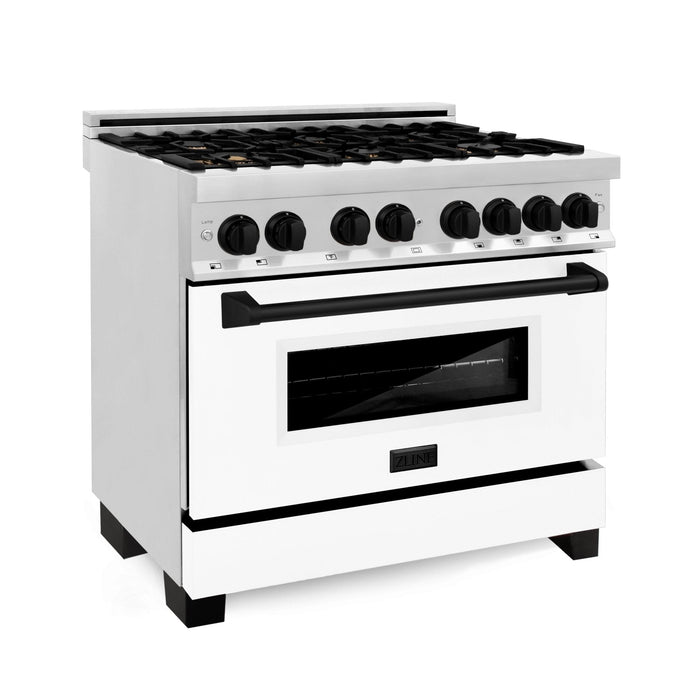ZLINE 36" Autograph Dual Fuel Range, White Door, RAZ-WM-36-MB