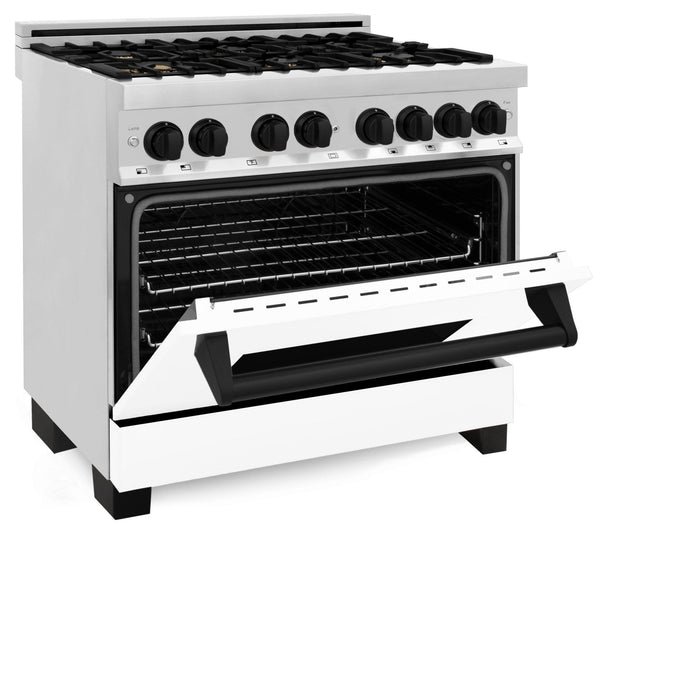 ZLINE 36" Autograph Dual Fuel Range, White Door, RAZ-WM-36-MB