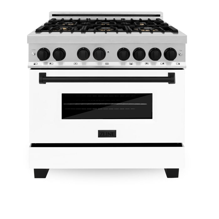 ZLINE 36" Autograph Dual Fuel Range, White Door, RAZ-WM-36-MB