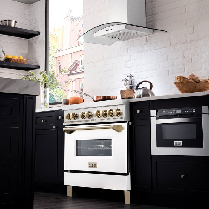 ZLINE 36" Autograph Edition Dual Fuel Range, White Door, RAZ-WM-36-G