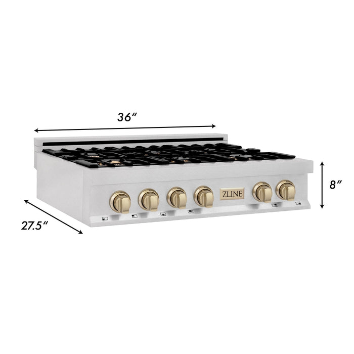 ZLINE 36" Autograph Edition Rangetop, DuraSnow, Gold Accent, RTSZ-36-G