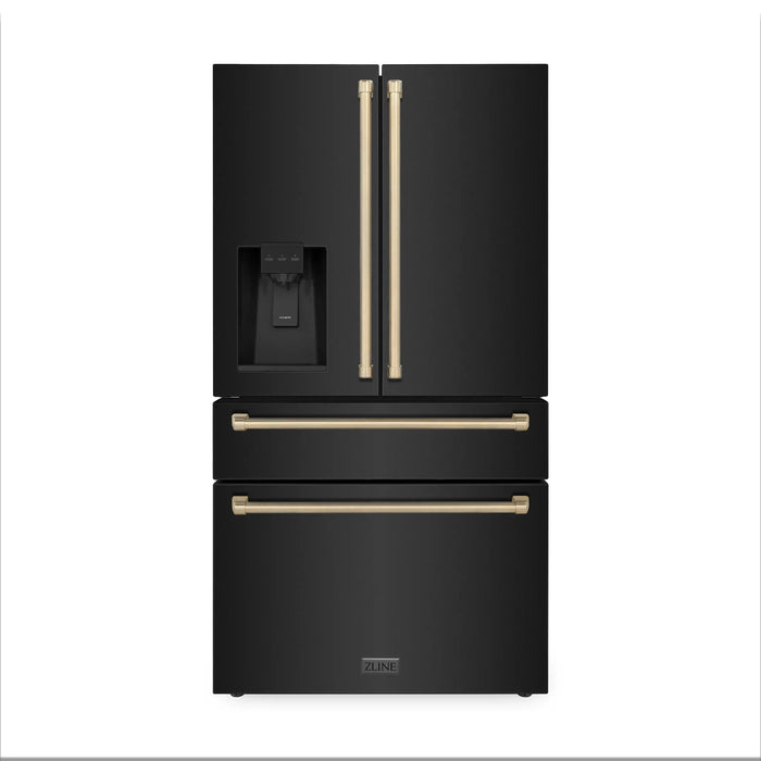 ZLINE 36" Autograph French Door Refrigerator with Water and Ice Dispenser in  Black Stainless Steel RFMZ-W-36-BS-CB