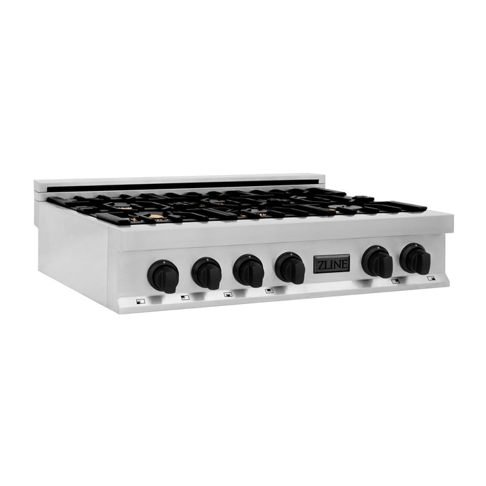 ZLINE 36" Autograph Porcelain Rangetop, Stainless,MatteBlack,RTZ-36-MB