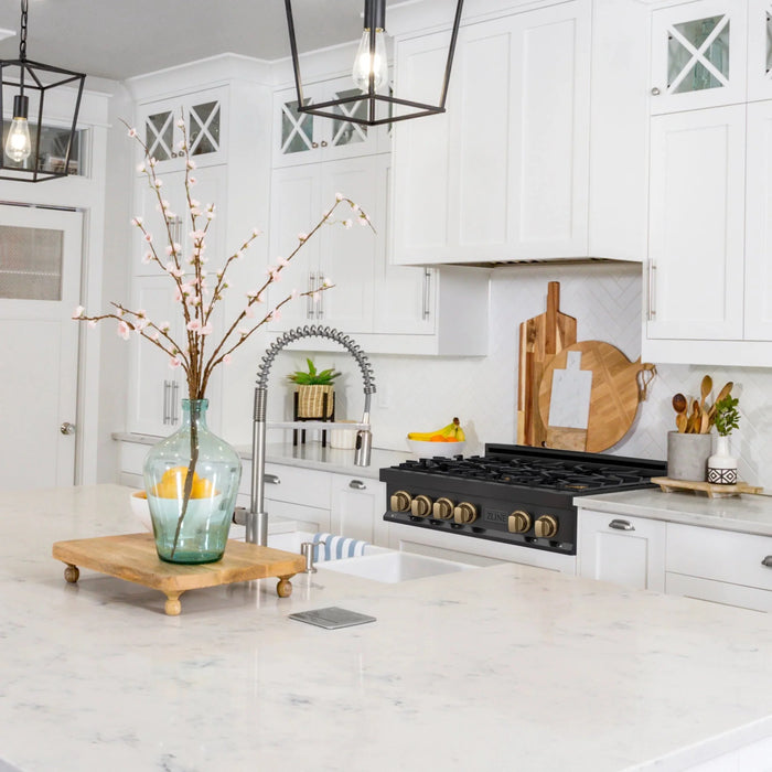 ZLINE 36" Autograph Rangetop, Black Stainless, Gold Accents, RTBZ-36-CB