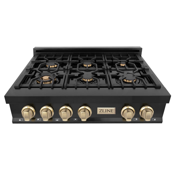 ZLINE 36" Autograph Rangetop, Black Stainless, Gold Accents, RTBZ-36-G