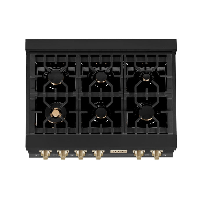 ZLINE 36" Autograph Rangetop, Black Stainless, Gold Accents, RTBZ-36-G