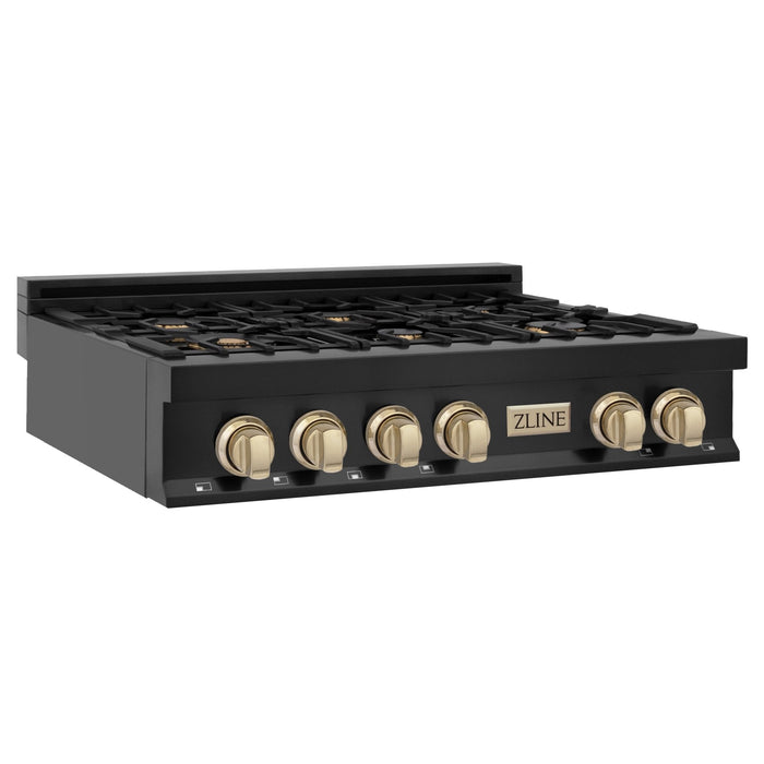 ZLINE 36" Autograph Rangetop, Black Stainless, Gold Accents, RTBZ-36-G