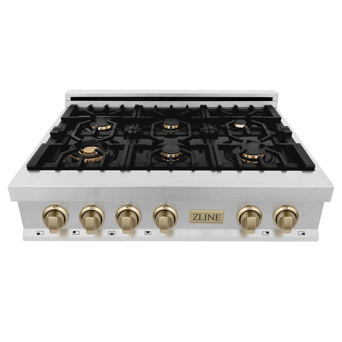 ZLINE 36" Autograph Rangetop Stainless, Bronze Accents, RTZ-36-CB