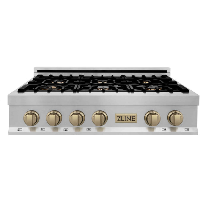 ZLINE 36" Autograph Rangetop Stainless, Bronze Accents, RTZ-36-CB
