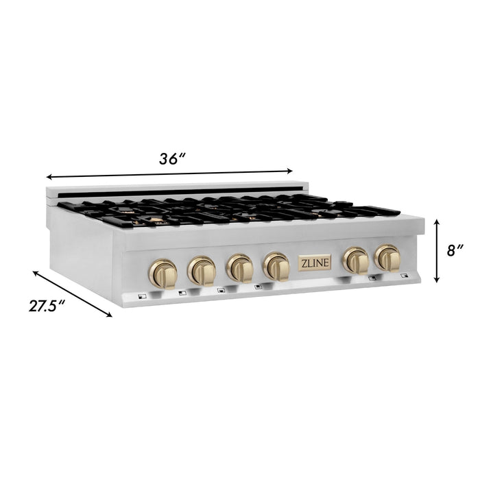 ZLINE 36" Autograph Rangetop, Stainless Steel, Gold Accents, RTZ-36-G