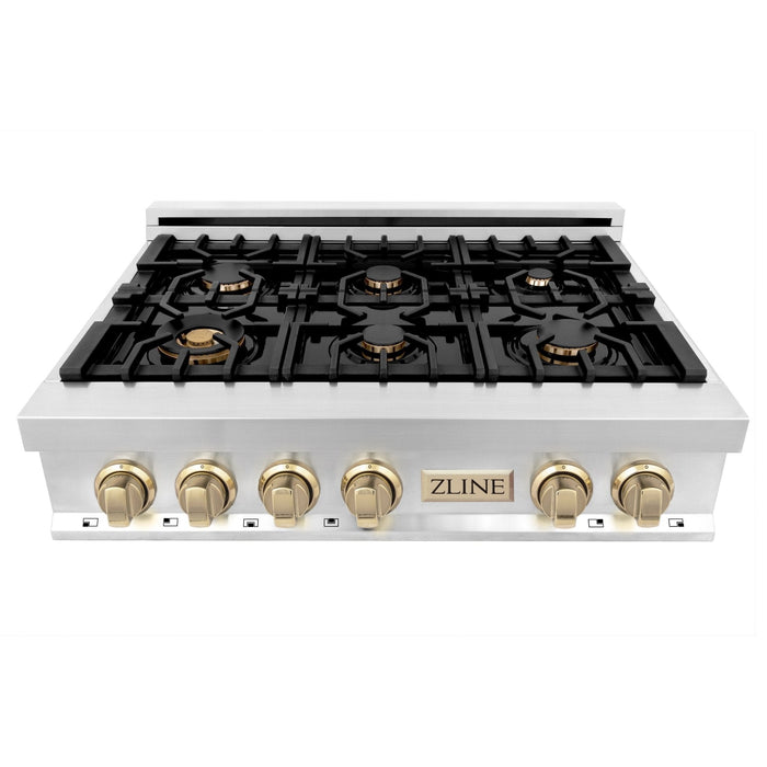 ZLINE 36" Autograph Rangetop, Stainless Steel, Gold Accents, RTZ-36-G