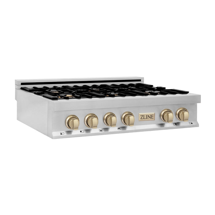 ZLINE 36" Autograph Rangetop, Stainless Steel, Gold Accents, RTZ-36-G