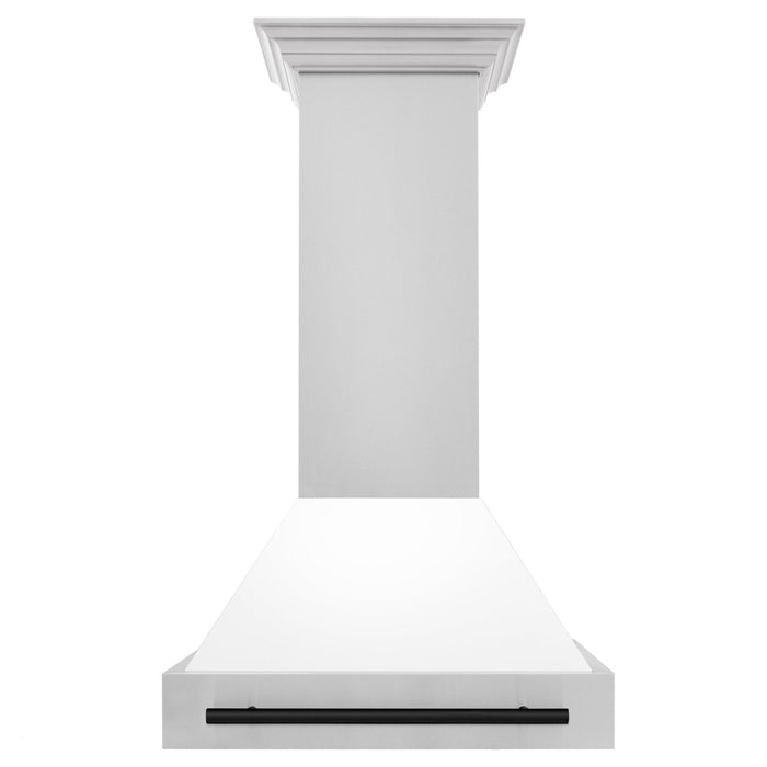 ZLINE 36" Autograph Stainless Wall Range Hood, White, Black accents, 8654STZ-WM36-MB