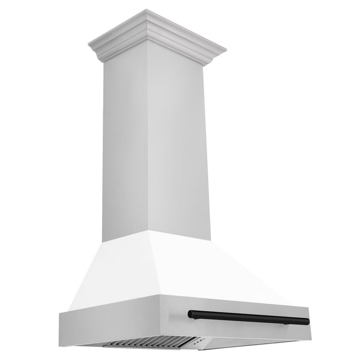 ZLINE 36" Autograph Stainless Wall Range Hood, White, Black accents, 8654STZ-WM36-MB