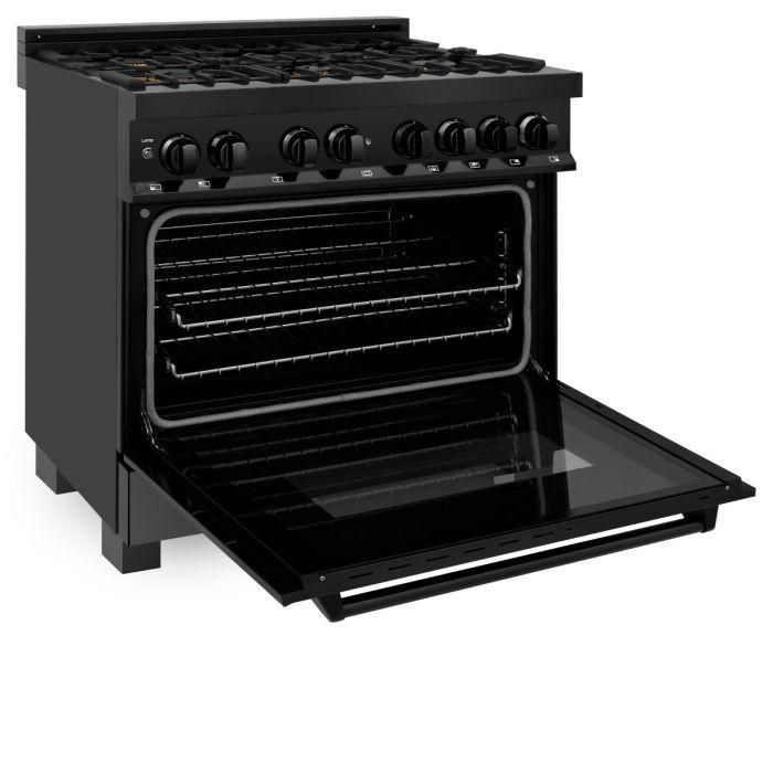 ZLINE 36" Black Stainless, Gas Burner/Electric Oven, Brass Burners, RAB-BR-36