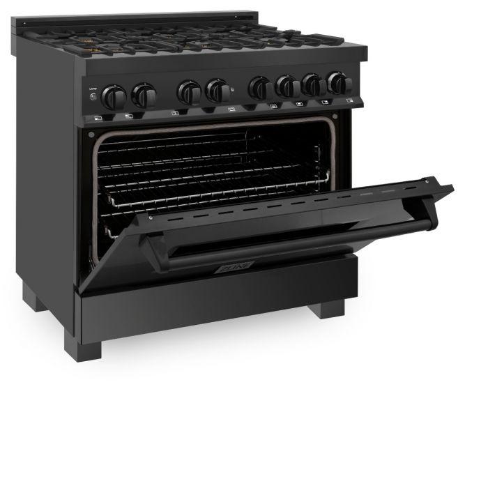 ZLINE 36" Black Stainless, Gas Burner/Electric Oven, Brass Burners, RAB-BR-36