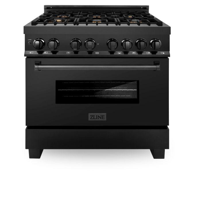 ZLINE 36" Black Stainless, Gas Burner/Electric Oven, Brass Burners, RAB-BR-36