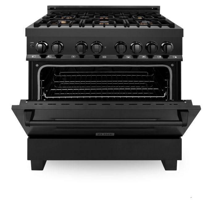 ZLINE 36" Black Stainless, Gas Burner/Electric Oven, Brass Burners, RAB-BR-36